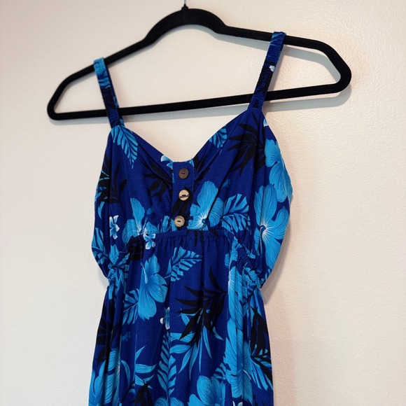 Hawaiian Aloha Fashion Maxi Dress Floral Print One Size Blue Tropical Beach Boho - Picture 10 of 11